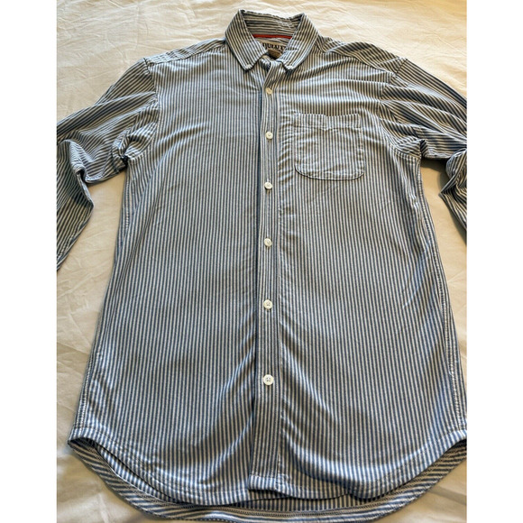 Duluth Trading Co Button Up Flannel Shirt Blue/white Stripe Small 100% Cotton - Picture 2 of 12